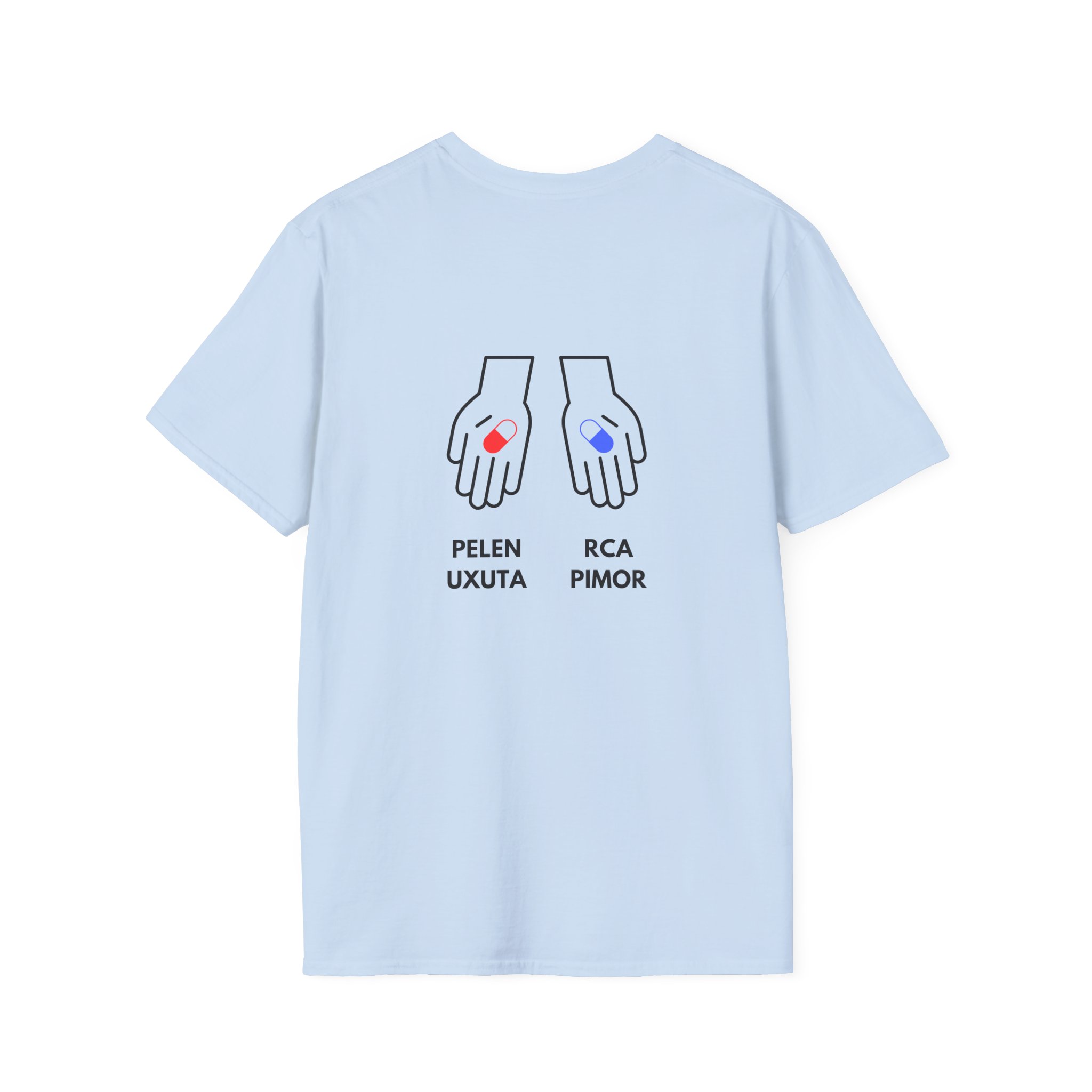 state initial pocket t shirt — minimalist palm graphic tee with 'pelen uxuta / rca pimor' back design state initial pocket t shirt — minimalist palm graphic tee with 'pelen uxuta / rca pimor' back design