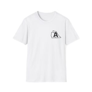 state initial pocket t shirt — minimalist palm graphic tee with 'pelen uxuta / rca pimor' back design