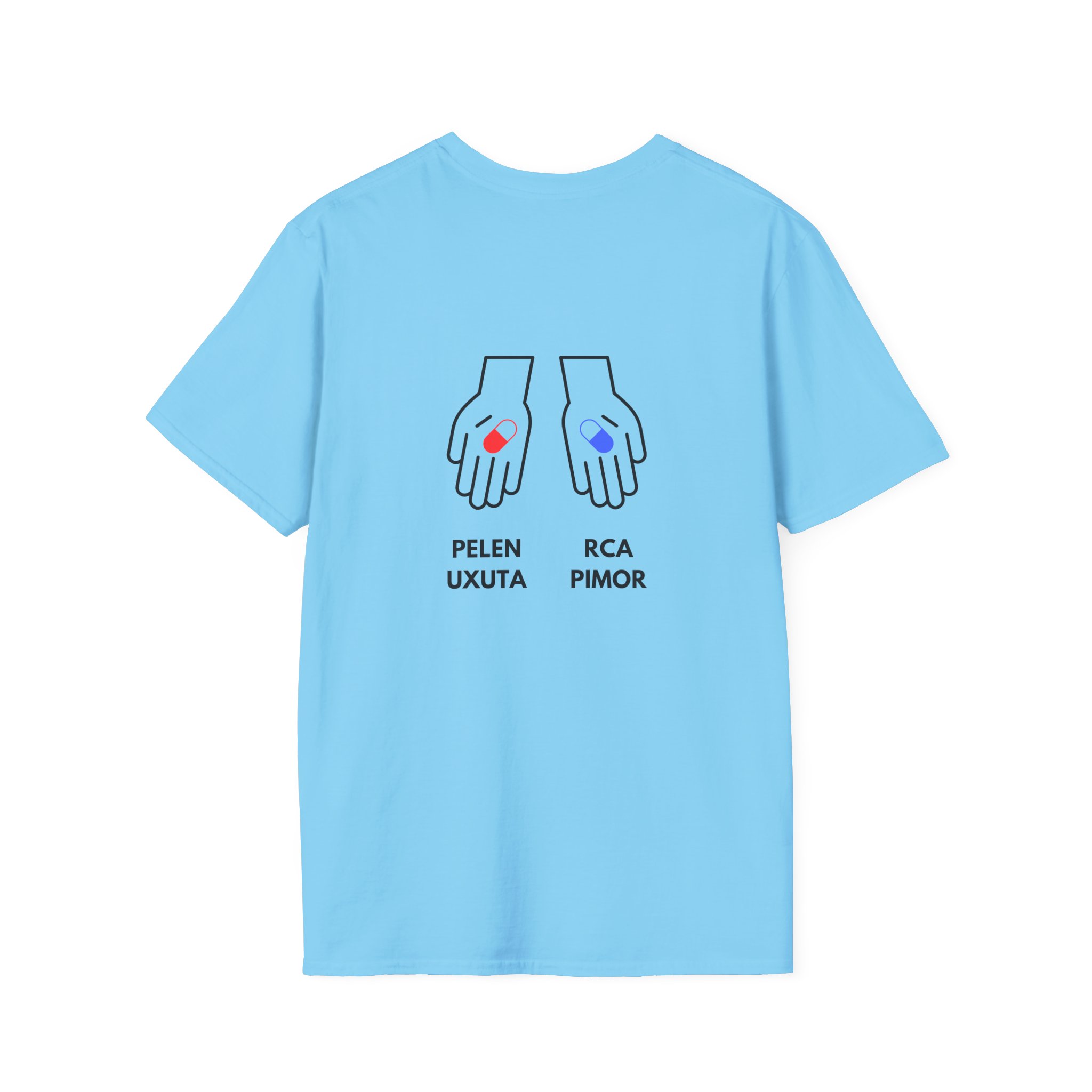 state initial pocket t shirt — minimalist palm graphic tee with 'pelen uxuta / rca pimor' back design state initial pocket t shirt — minimalist palm graphic tee with 'pelen uxuta / rca pimor' back design
