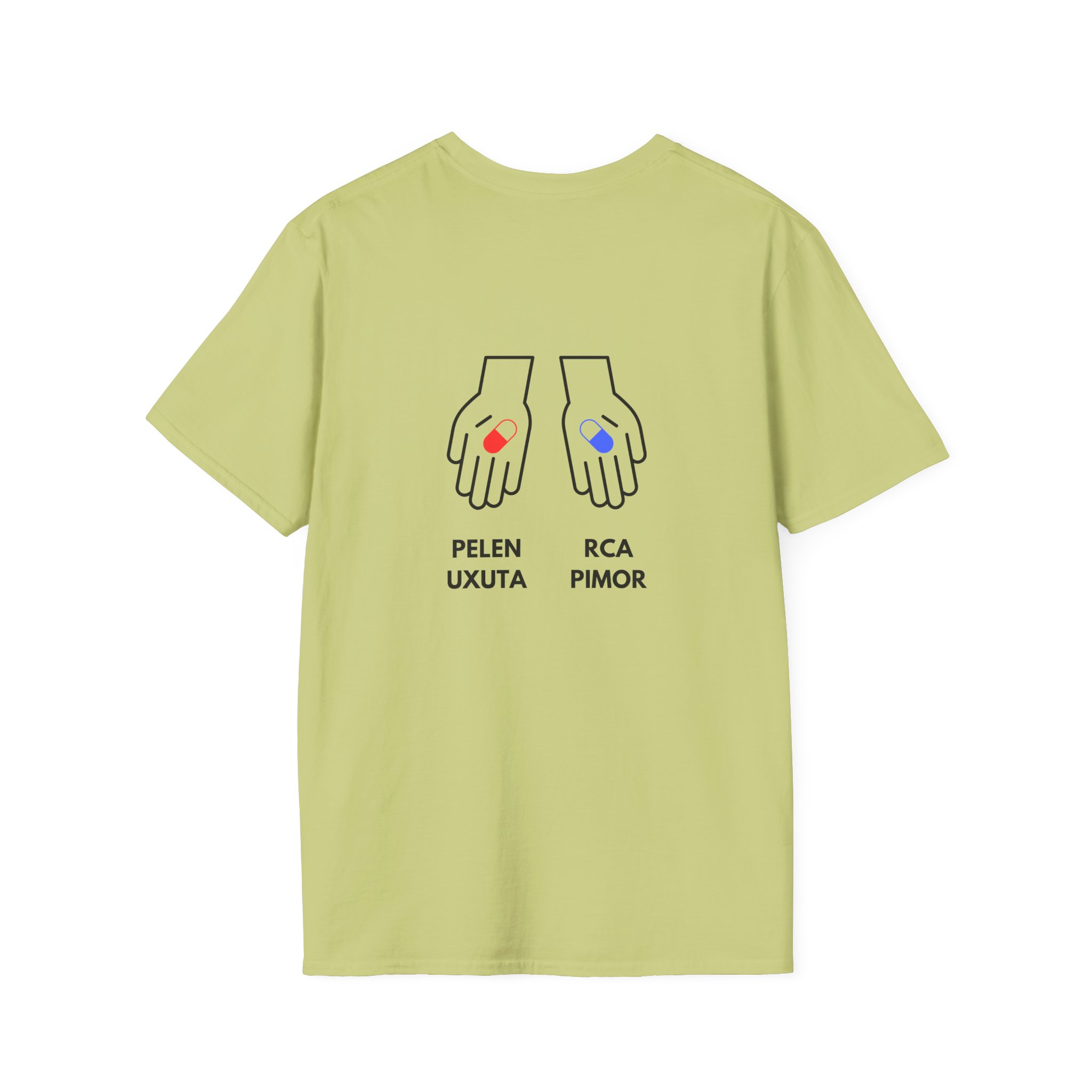 state initial pocket t shirt — minimalist palm graphic tee with 'pelen uxuta / rca pimor' back design state initial pocket t shirt — minimalist palm graphic tee with 'pelen uxuta / rca pimor' back design