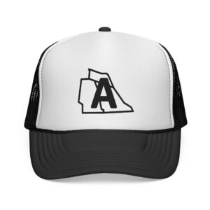 a state outline logo trucker cap — retro letter a mesh hat