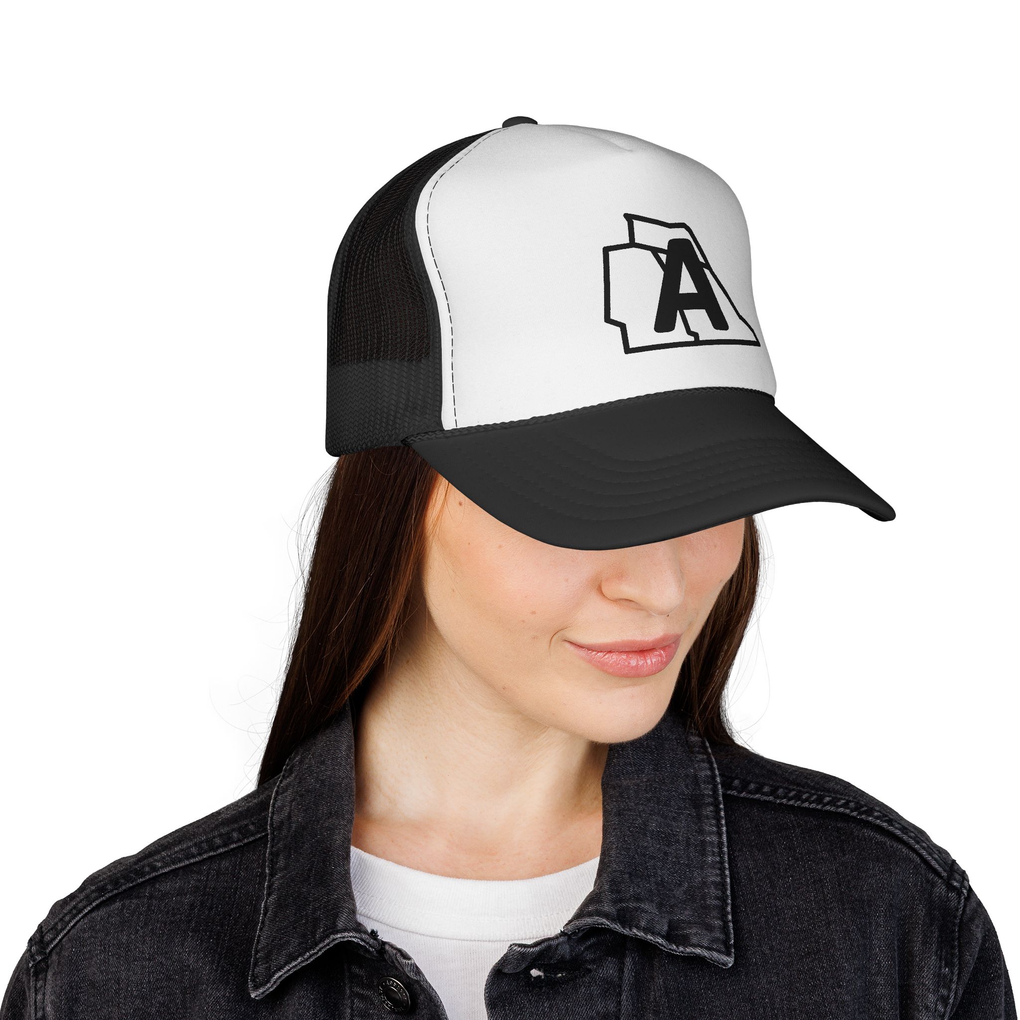 a state outline logo trucker cap — retro letter a mesh hat a state outline logo trucker cap — retro letter a mesh hat